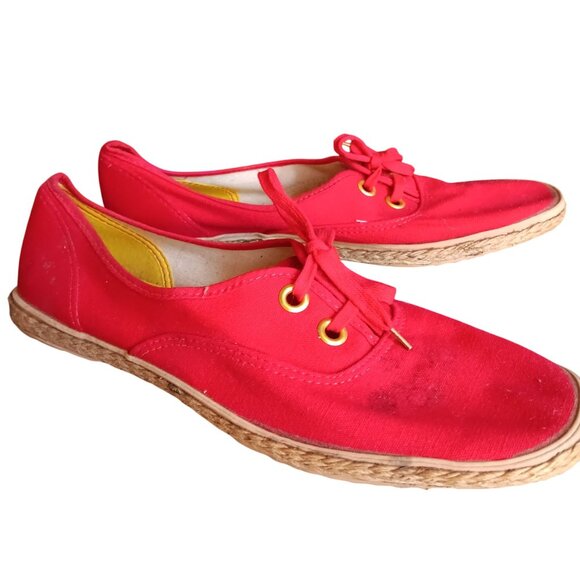 10 10N Vintage Women's Shoes 80's Red Canvas Espadrilles Sneakers Montgomery - Picture 2 of 10